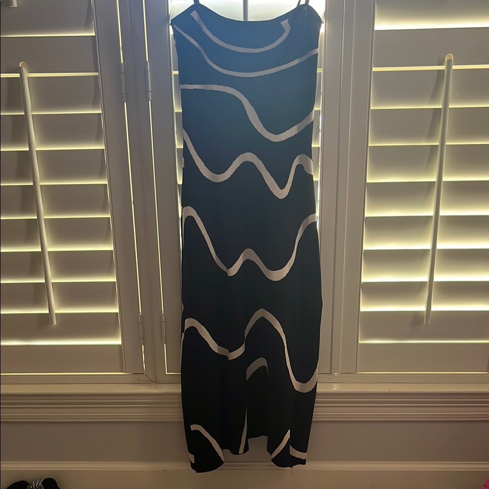 MICHI Black and Cream Asymmetrical Maxi Slip Dress